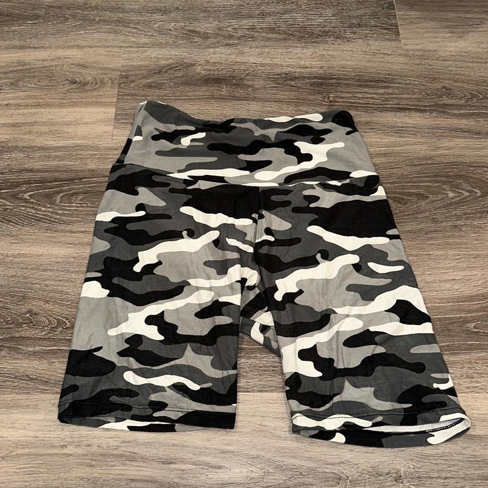 Dark Grey Camo Biker Shorts